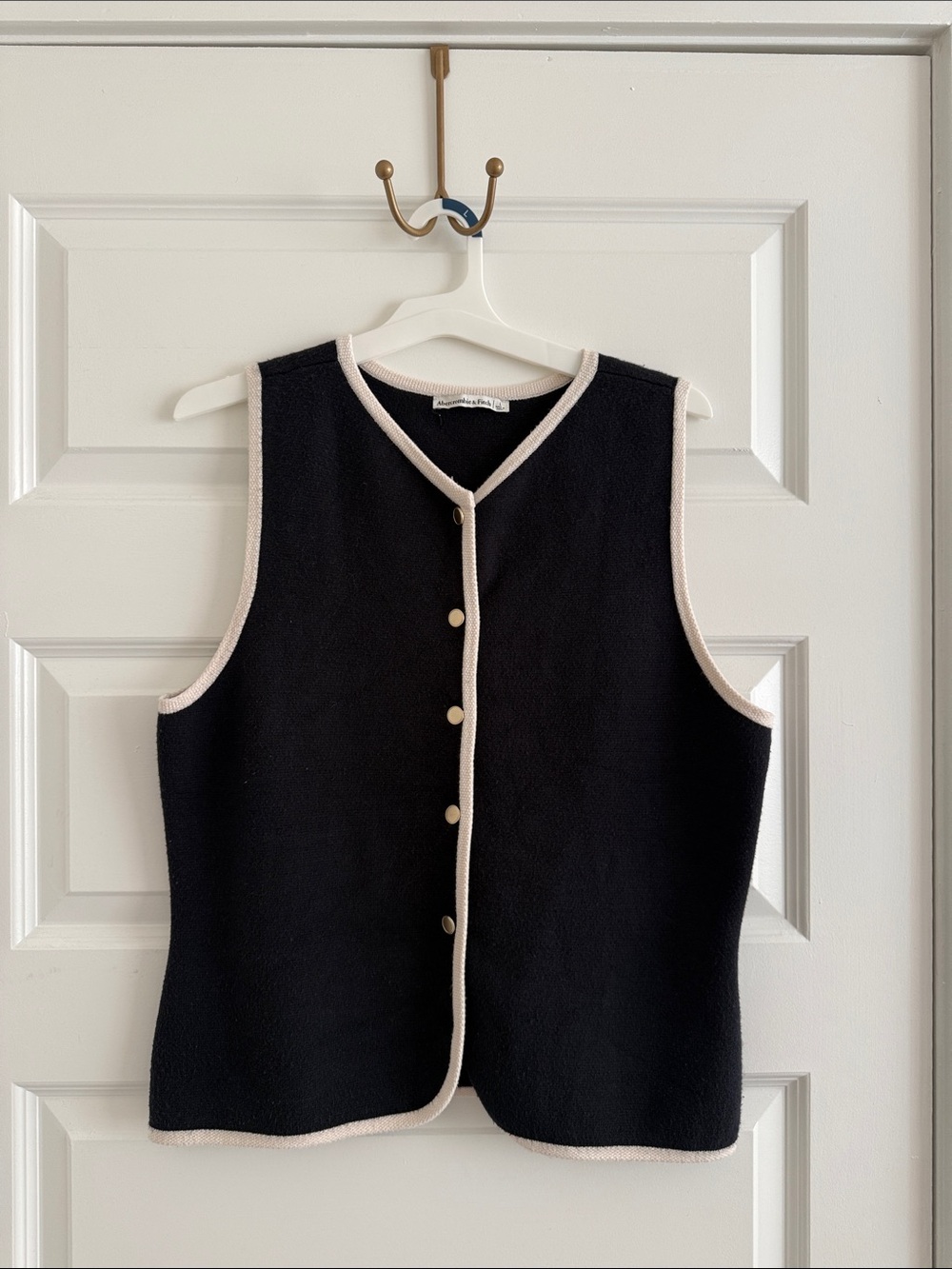 Abercrombie & Fitch Black Sleeveless Button Vest with Cream Trim